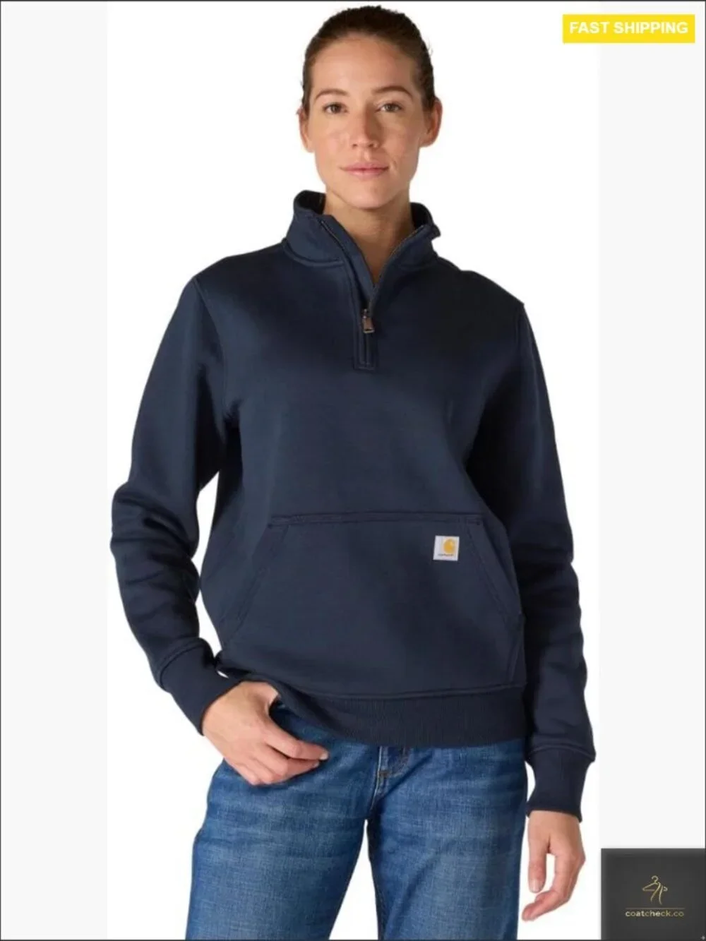 Quarter-Zip Sweatshirt Relaxed Fit Midweight Cotton Blend Mock Neck Pullover